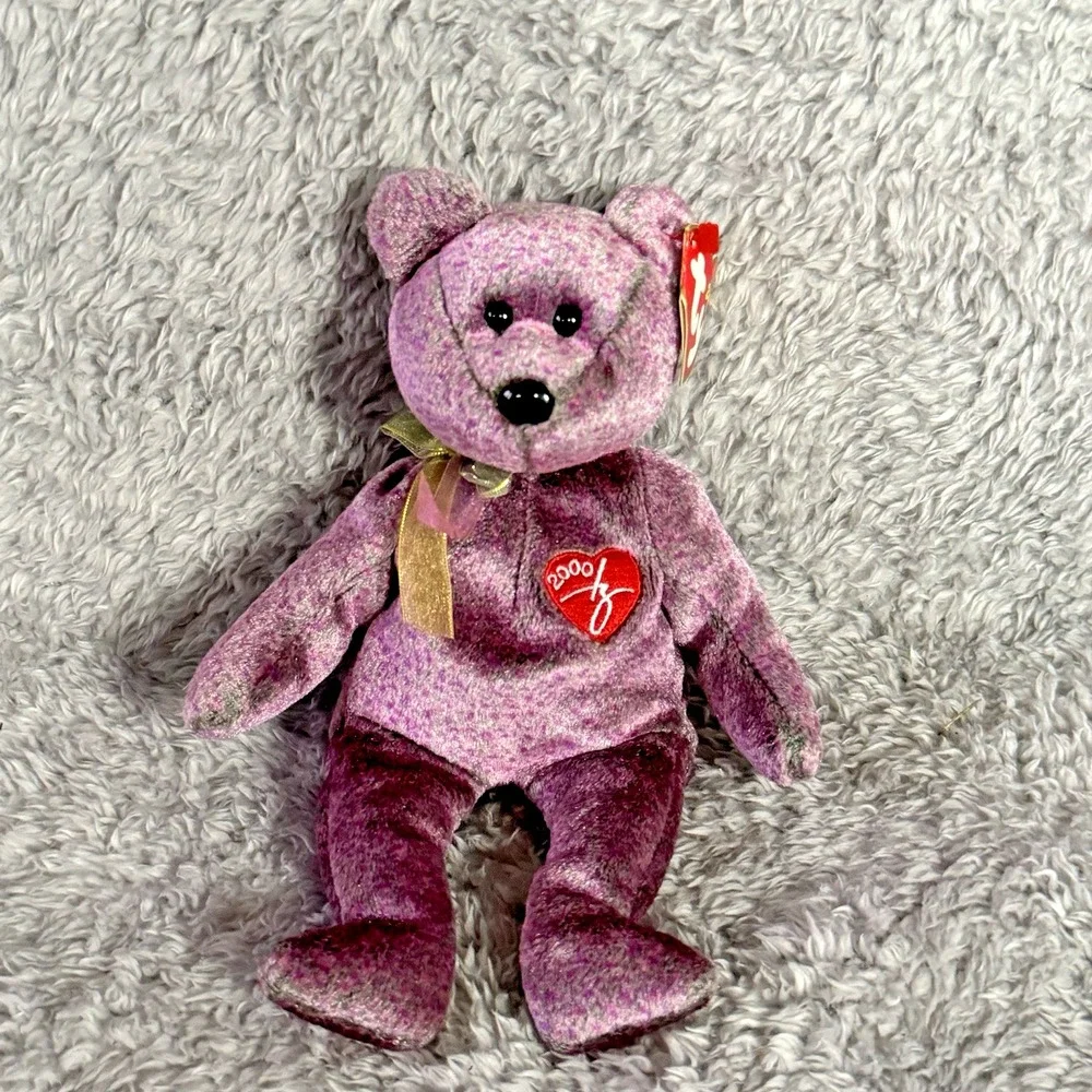 Ty Beanie Babies 2000 Signature Bear Purple Millennium Bear Plush Toy